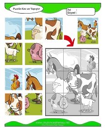 Puzzle Kes Yapıştır Çalışma Sayfaları